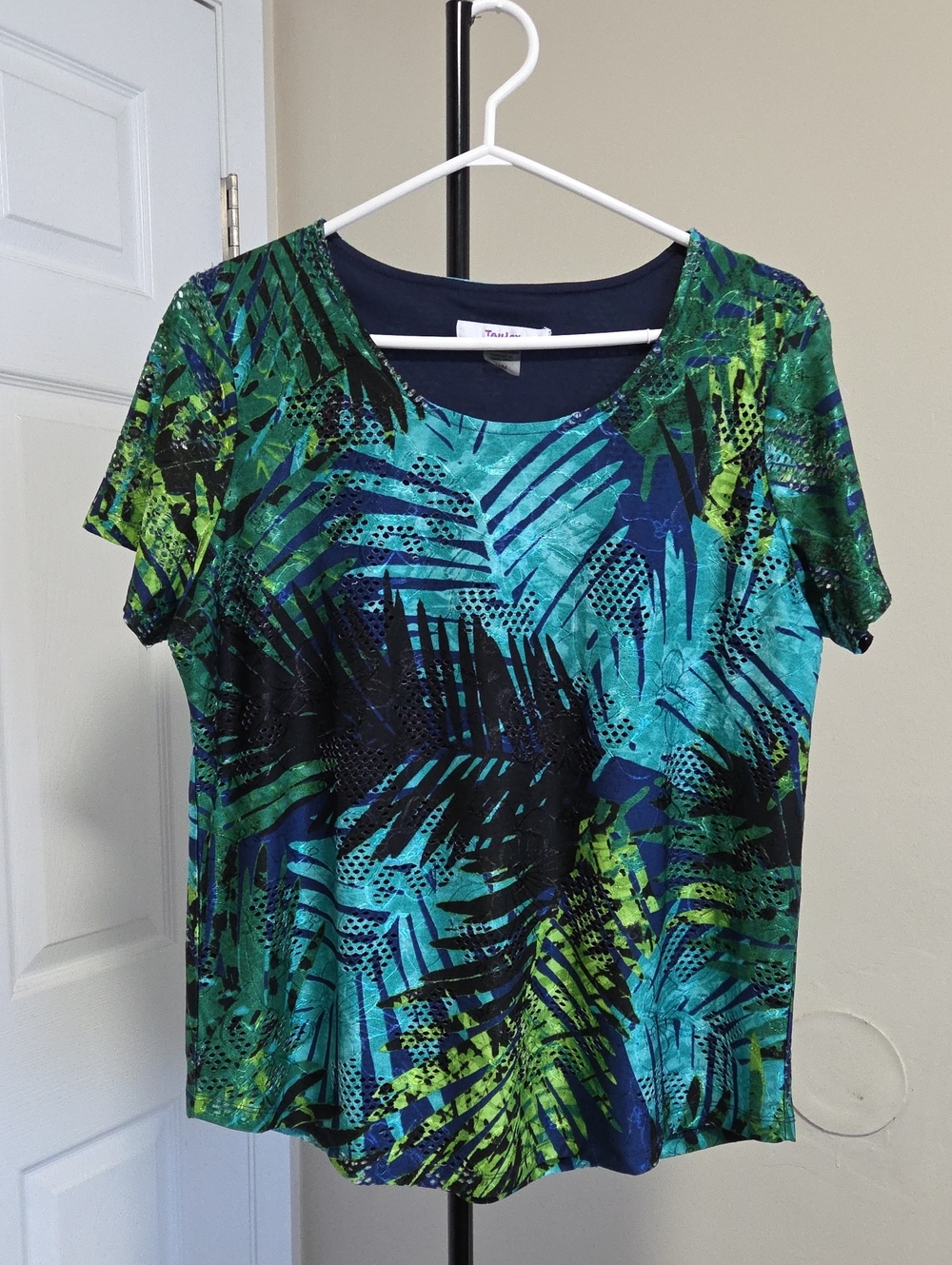 Tanjay Tropical Print Short Sleeve Top - Green/Blue